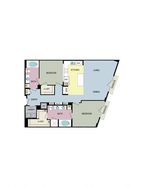 Floor plan for 2 beds, 2 baths, 1392 sqft